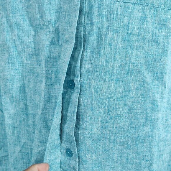 Vtg DG2 Diane Gilman Linen Button Up Top Size M Green Sleeveless Sheer Hi Low - Picture 3 of 7